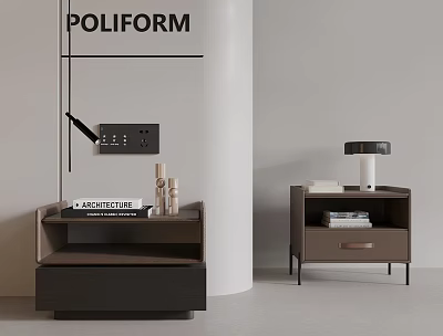 Poliform Modern Bedside Tables With Lamp Books And Decorative Items 3d model