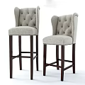 Modern Beige Fabric Bar Stools With Tufted High Back And Dark Wooden Legs