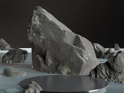 Decorative Natural Rocks Display On Modern Circular Platform With Calm Water Surface 3d model