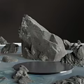 Decorative Natural Rocks Display On Modern Circular Platform With Calm Water Surface 3d model