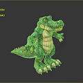 Cartoon Character Green Crocodile 3D Toy Model With Vibrant Pose Open Mouth And Light Belly