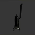 Vintage Cast Iron Stove With Tall Chimney Decorative Carvings And Three Legs