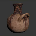 Handcrafted Pottery Sculpture With Red And Black Stripes And Handle Design
