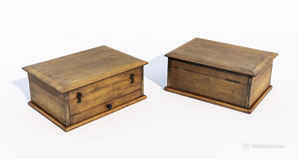 Rustic Wooden Storage Boxes With Drawer And Metal Clasps For Home Decor 3d model 