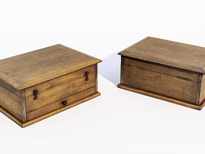 Rustic Wooden Storage Boxes With Drawer And Metal Clasps For Home Decor 3d model