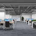 Modern Public Office Space With Workstations Computers Office Chairs Spacious Interior Green Plants And Carpet
