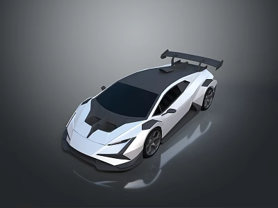 White Sports Car with Black Roof and Rear Spoiler Sleek Aerodynamic Design on Gray Background 3d model