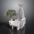 White Stone Monument with Gold Star Top Olive Tree and Inscribed Base