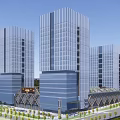 Modern Commercial Complex With High Rise Towers Central Plaza And Green Areas