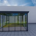 Detached Villa With Glass Sunroom Green Plants Palm Tree And Gray Stone Tile Floor