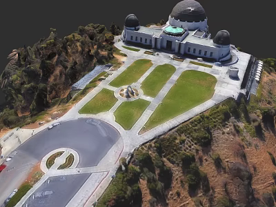 Aerial View of Landscaped Garden With Observatory Building Lawn and Pathways 3d model