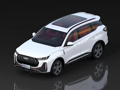 White SUV With Panoramic Sunroof Red Interior Stylish Wheels And Modern Front Design 3d model