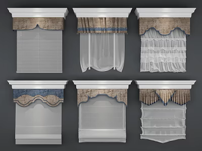 Various Curtain Designs Featuring Sheer Blinds Valance And Textured Fabric Details 3d model