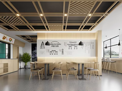 Fast food shop noodle shop table and chair chandelier flowerpot 3d model
