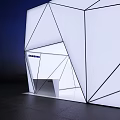 Samsung Modern Geometric Building Exterior With White Structure And Person Against Dark Background