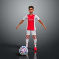 Young Soccer Player in Red and White Jersey Full Body Pose with Colorful Soccer Ball