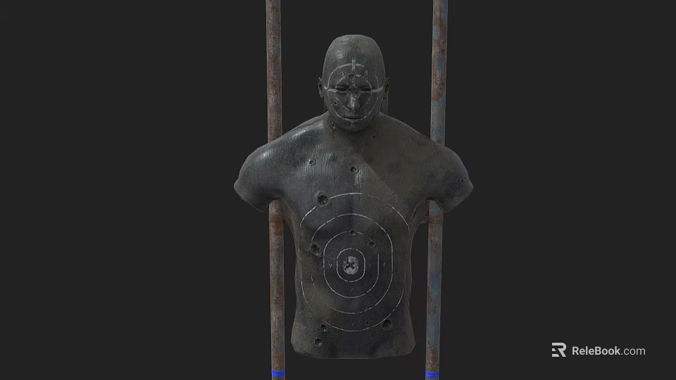 Sports Equipment Human Shaped Target with Bullet Holes and Target Circles on Metal Poles 3d model 