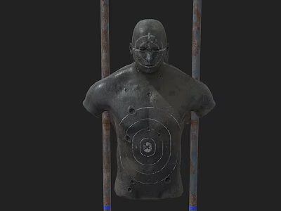 Sports Equipment Human Shaped Target with Bullet Holes and Target Circles on Metal Poles 3d model