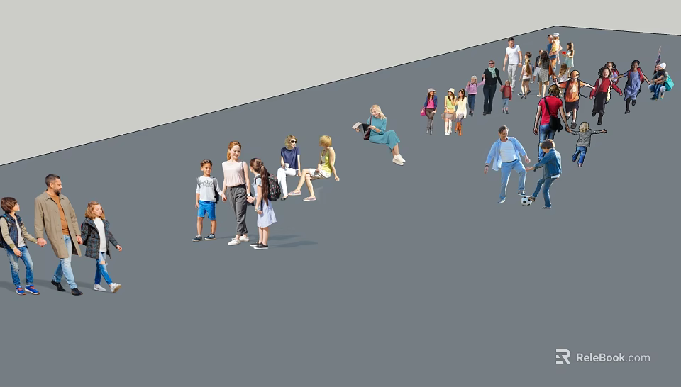 Diverse Group of People Walking Playing and Socializing in Open Public Space 3d model 