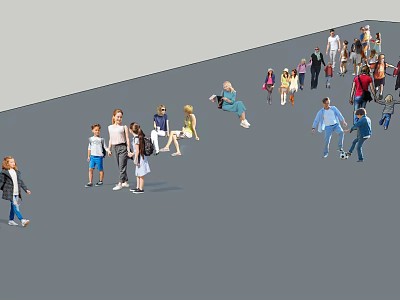 Diverse Group of People Walking Playing and Socializing in Open Public Space 3d model