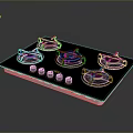 Modern Black Gas Hob With Four Burners And Control Knobs For Kitchen 3d model