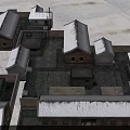 Snowy Traditional Village Landscape with Snow Covered Roofs Old Houses and Walled Courtyards