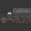 Vintage Military Tracked Truck With Canvas Covered Cargo Bed And Worn Appearance