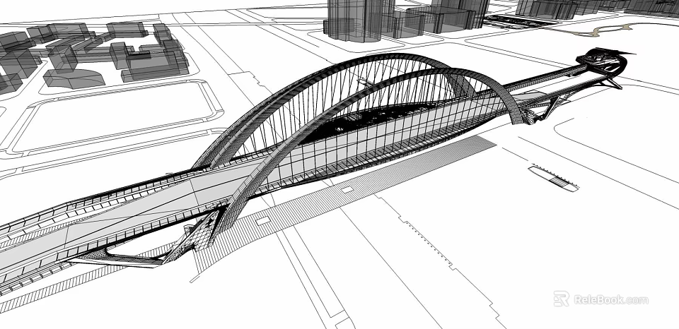 Modern Urban Arch Bridge Design Featuring Steel Structure And Glass Elements 3d model