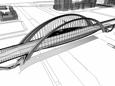 Modern Urban Arch Bridge Design Featuring Steel Structure And Glass Elements 3d model