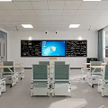 School Modern Classroom With Green Accent Wall White Desks Digital Screen And Large Windows