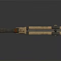 Futuristic Weapon With Gold And Black Color Scheme Orange Accents Modular Design And Hollow Patterns