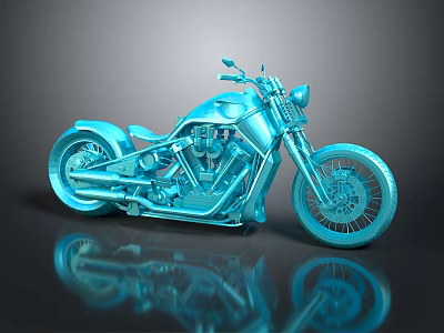 Blue Custom Motorcycle With Shiny Body Reflective Surface And Classic Design 3d model