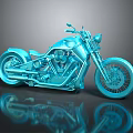 Blue Custom Motorcycle With Shiny Body Reflective Surface And Classic Design 3d model