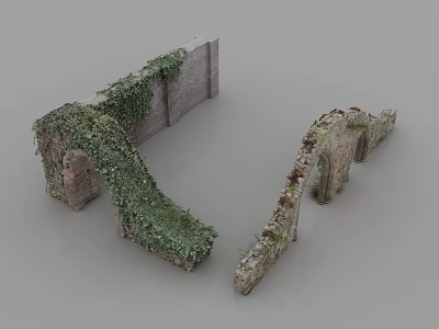 Rustic Stone Garden Wall Overgrown With Lush Green Ivy And Arched Structures 3d model