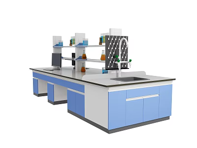 Modern laboratory table steel wood central platform 3d model