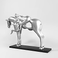 Silver Horse Shaped Ornament Decor Set with Modern Sculptural Design and Black Base
