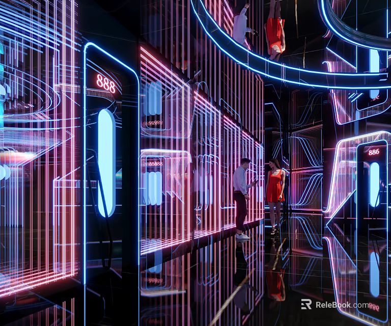 Futuristic KTV Interior Design With Neon Lights And Modern Decor 3d model 