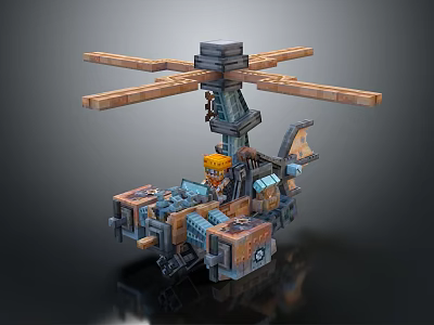 Industrial Style Ornament Decorative Figurine Set With Mechanical Propeller And Miniature Figure 3d model
