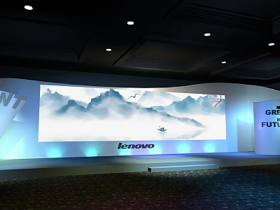 Large Screen Stage Background Wall Featuring Mountain Water Pattern And Lenovo Logo With Lighting 3d model