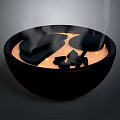 Steaming Hot Food In Black Bowl With Yellow Base And Black Chunks