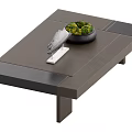 Modern Coffee Table With Dark Surface Black Bowl Green Plants And White Tray