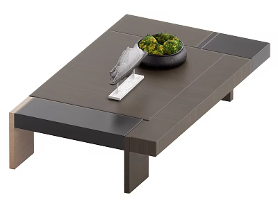 Modern Coffee Table With Dark Surface Black Bowl Green Plants And White Tray 3d model