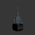 Detailed Dark Blue Warship Model With Red Deck And Tall Masts