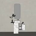 Modern Minimalist Marble Vanity With Wall Mirror Toiletries And Small Plant