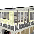 Wooden House With Yellow Exterior Black Roof Elevated Structure Front Balcony And Staircase
