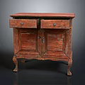 Vintage Wooden Cabinet with Two Drawers Cabinet Doors Carved Legs Distressed Finish