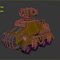 Armored Orange Military Vehicle with Turret Six Wheeled Design Front Grille and Top Equipment
