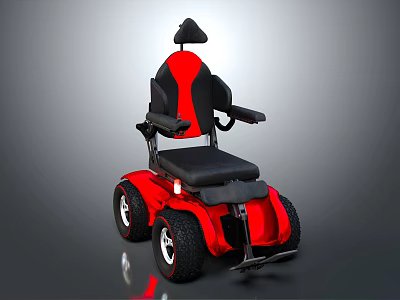 Red And Black Electric Wheelchair With Modern Design And Four Wheels 3d model