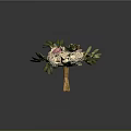 Elegant Fresh Plant Bouquet With Pink White Flowers Green Leaves And Yellow Stems