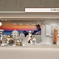 CHILLCHAN Window Display With Sunset Scene White Buildings Scooter White Shutters And Dress Mannequin